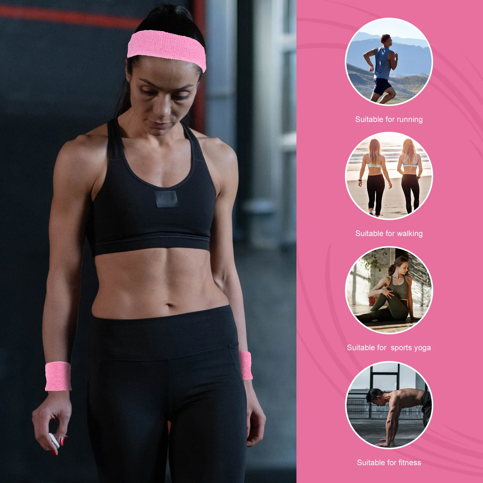 

1Set Sports Headband Wristband Sweat-Absorbing Elastic Comfortable Fitness Wrist Guard for Tennis Basketball Yoga Outdoor