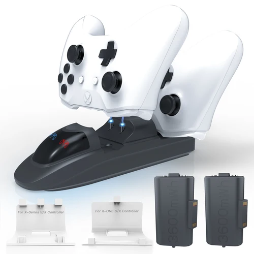 Estación de carga de controlador con paquetes de baterías recargables de 2x3600mWh para Xbox One/Series X | Controlador S, base de carga dual para