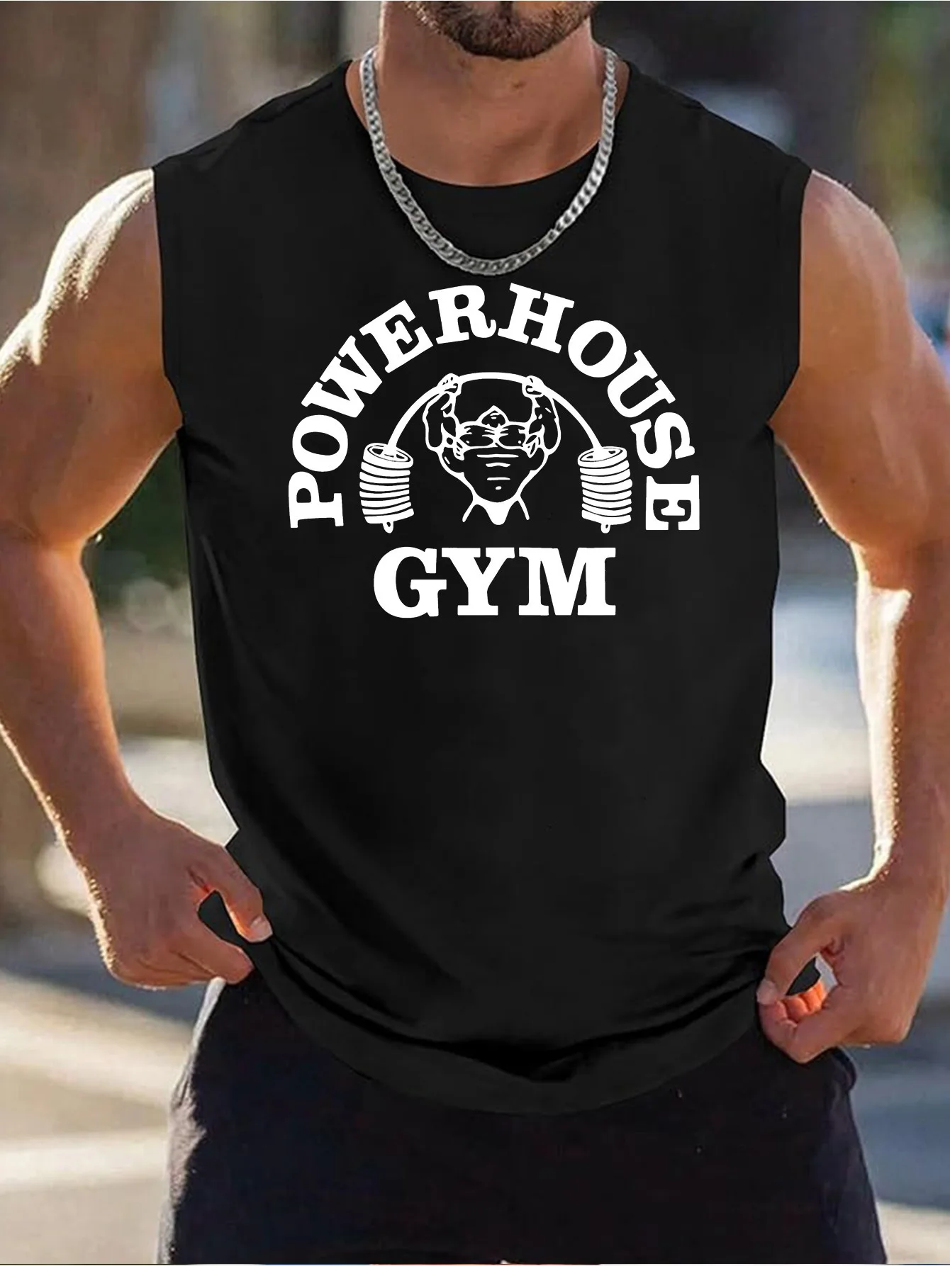 Chaleco estampado Powerhouse Gym para hombre, adecuado para deportes, correr, playa, versión regular, ropa deportiva | Material de secado rápido