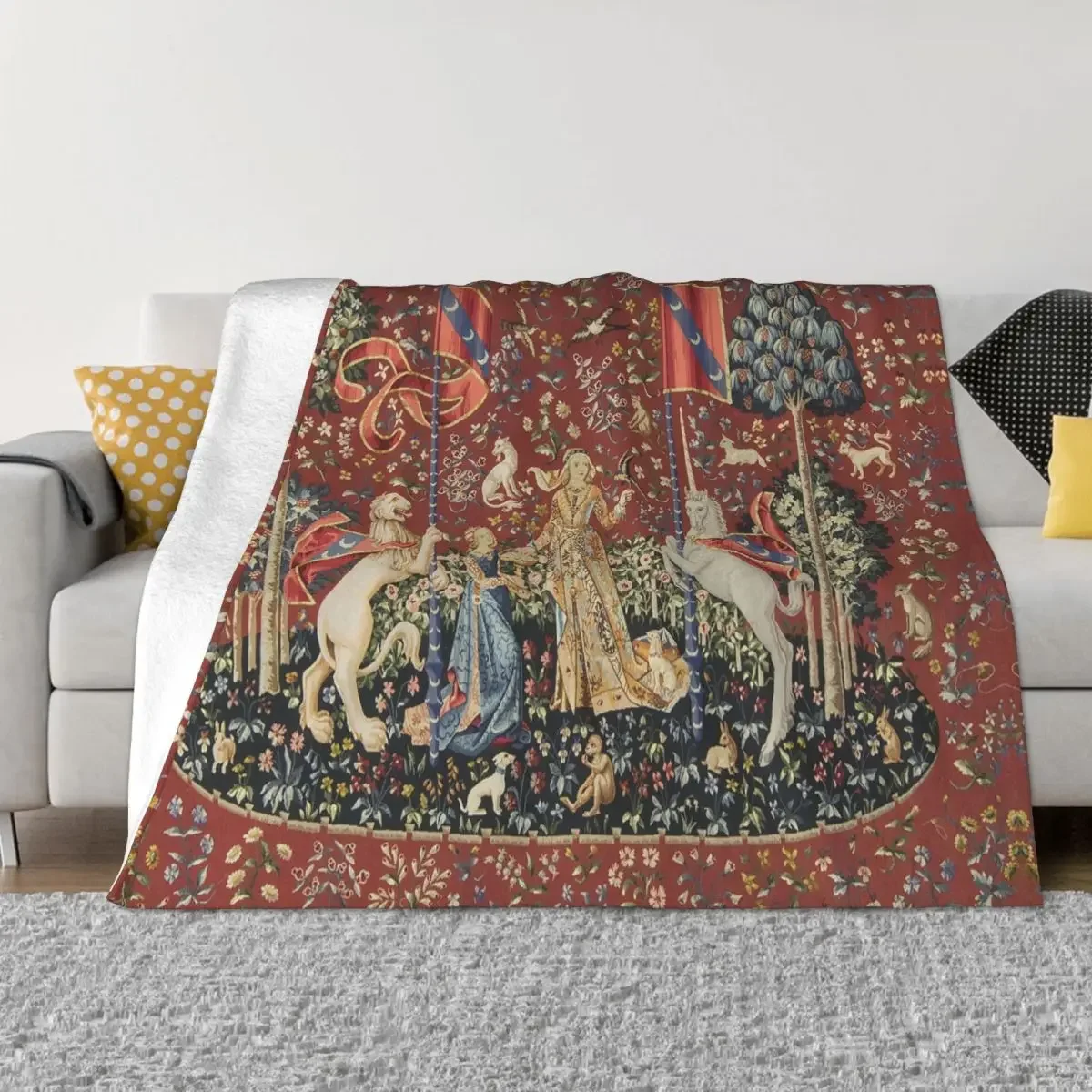 The Lady And The Unicorn Taste Blankets Fleece Retro Medieval Renaissance Warm Throw Blankets for Airplane Travel Bedroom Quilt