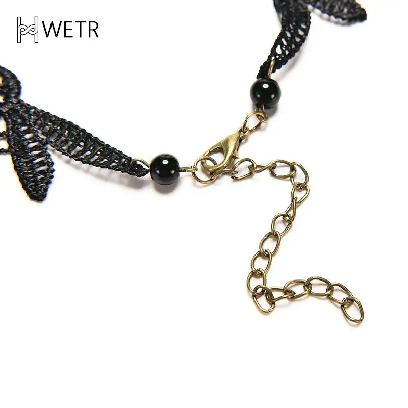 1Pc Gothic Punk Style Gem Decoration Women Black Lace Beads Choker Collar Necklace Chocker Pendant Necklaces Jewelry Gift