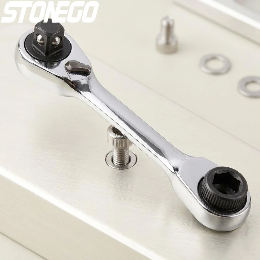 Mini Double Headed Ratchet Wrench 1/4 Inch Drive Socket Screwdriver Bit Driver Quick Release Tool
