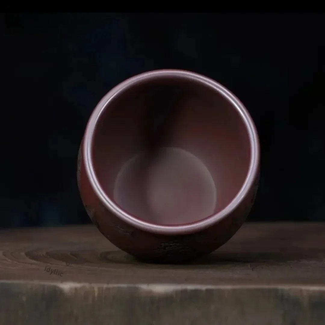 150ml Yixing Purple Clay Relief Teacup Zen Tea Bowl Tea Cup Set Tea-tasting Personal Cup Chazhan Master Cups Cafes Accessories