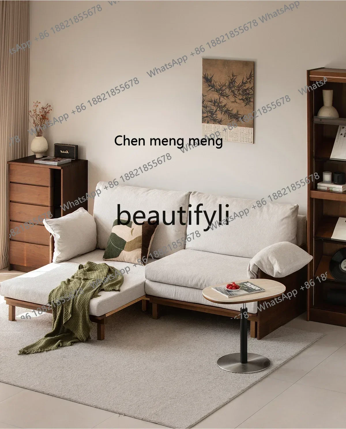 D178  a26 Solid wood fabric sofa is surprised by the dead wind straight row  three-person removable and washable black walnut so