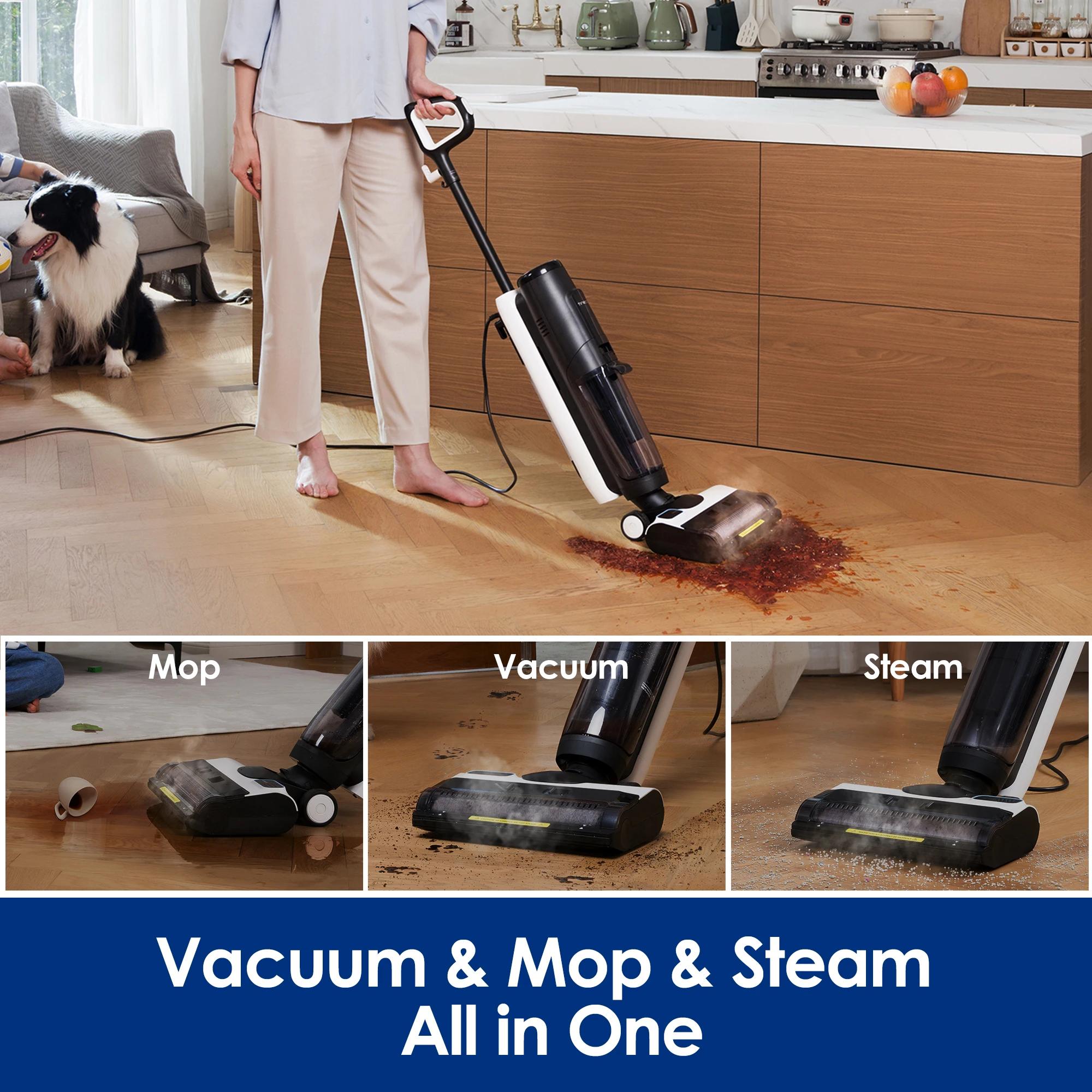 Tineco iFLOOR 5 Steam Wet Dry Vacuum All-in-one, Steam Mop Hardwood Floor Cleaner Great for Sticky Messes, 248℉ High-temp Steam