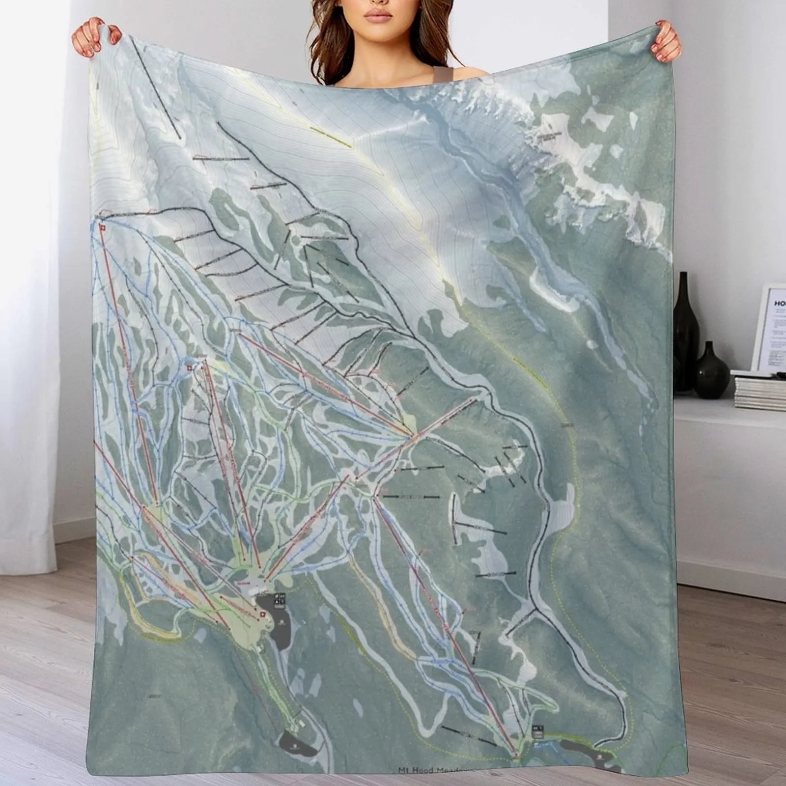 

Mt Hood Meadows Resort Trail Map Throw Blanket Lightweight Cozy Blanket for Bed Sofa