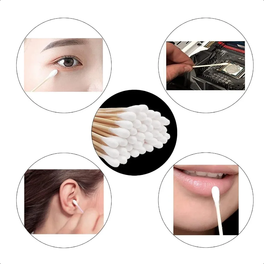 Organic Cotton Swabs with Wooden Sticks 200 Pcs of Pack qtips Cotton Swabs Pure Natural Bamboo Biodegradable Double Round Tippe
