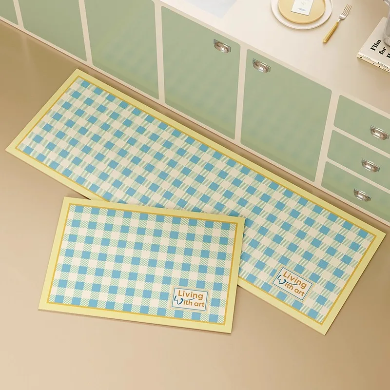 

Non-slip Kitchen Mats for Floor Checkerboard Plaid Long Strip Runner Kitchen Rug Oil-proof Waterproof Washable Kitchen Floor Mat