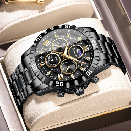 Imagen 2 del producto Reloj de pulsera POEDAGAR deportivo de lujo para hombre, reloj de cuarzo luminoso de acero inoxidable resistente al agua para hombre, cronógrafo, relojes militares para hombre