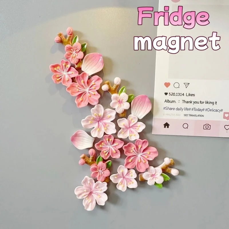 Flower-Shaped Magnetic Fridge Magnets | Peach Blossom Magnets | Pegboard | Entry Door | Magnetic | No-Residue | 3D Decals | Deco
