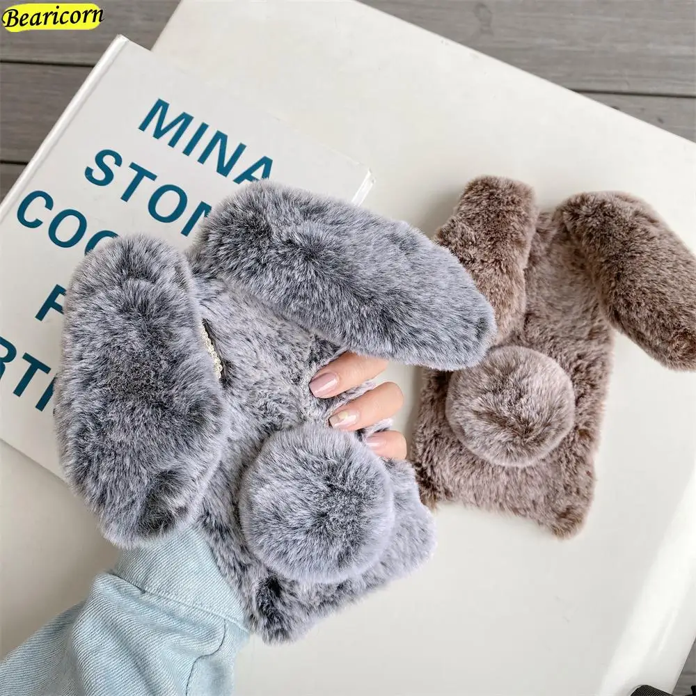 Soft Plush Case For Xiaomi Poco X2 X3 X4 NFC X5 F2 F3 F4 GT F5 M2 M3 M4 M5s M6 Pro Furry Rabbit Bunny Warm Fur Hair Cover Fundas