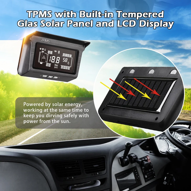 SPY 2023 Schrader Truck Solar Digital Tire Air Pressure Gauge System Super Big LCD TPMS Camper Auto 12V 100-150 PSI