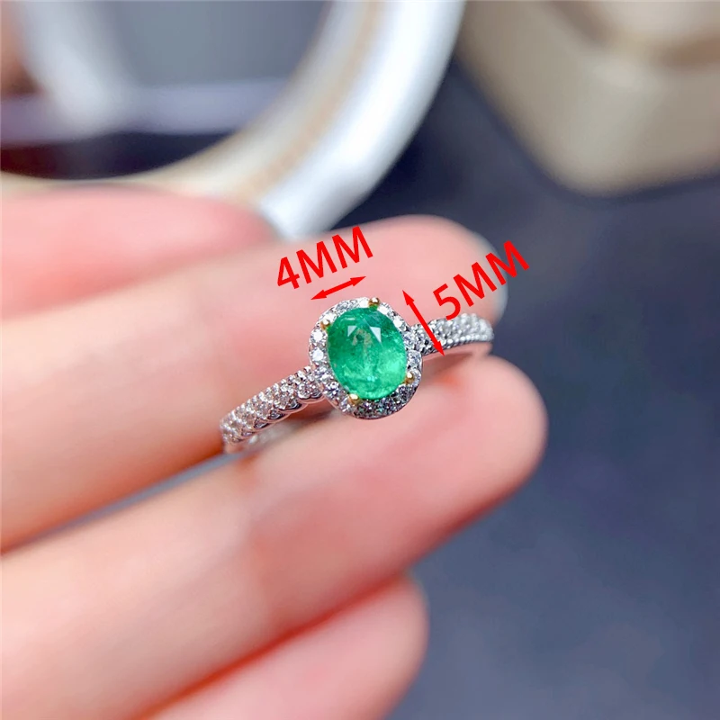 Natural Emerald Ring Women's 925 Sterling Silver 4*5mm Natural Stone High Jewelry Anniversary Resizable Rings for Women