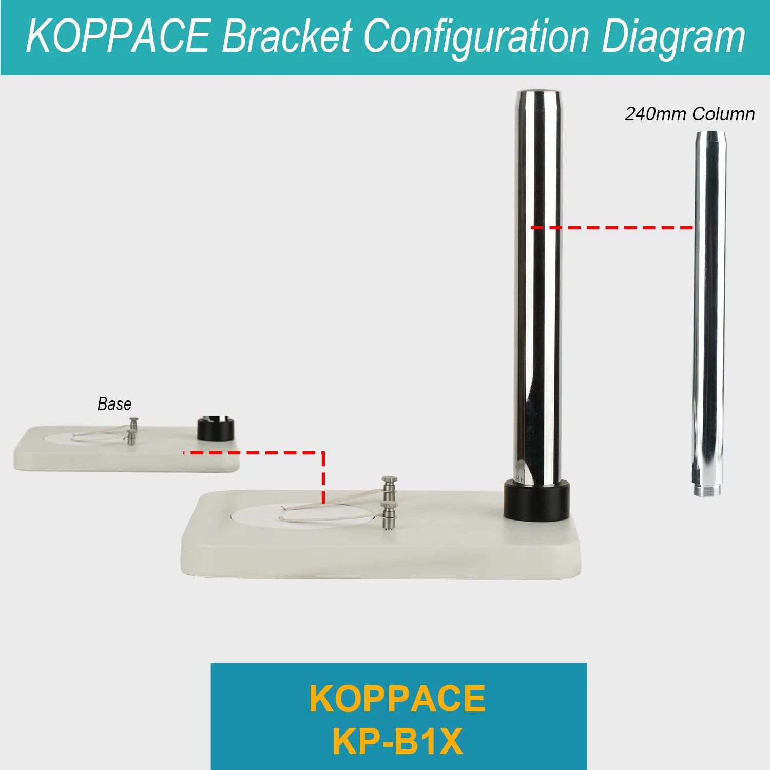 KOPPACE Microscope Bracket Column Length 240mm Diameter 32mm Base Plate Size 200x255mm