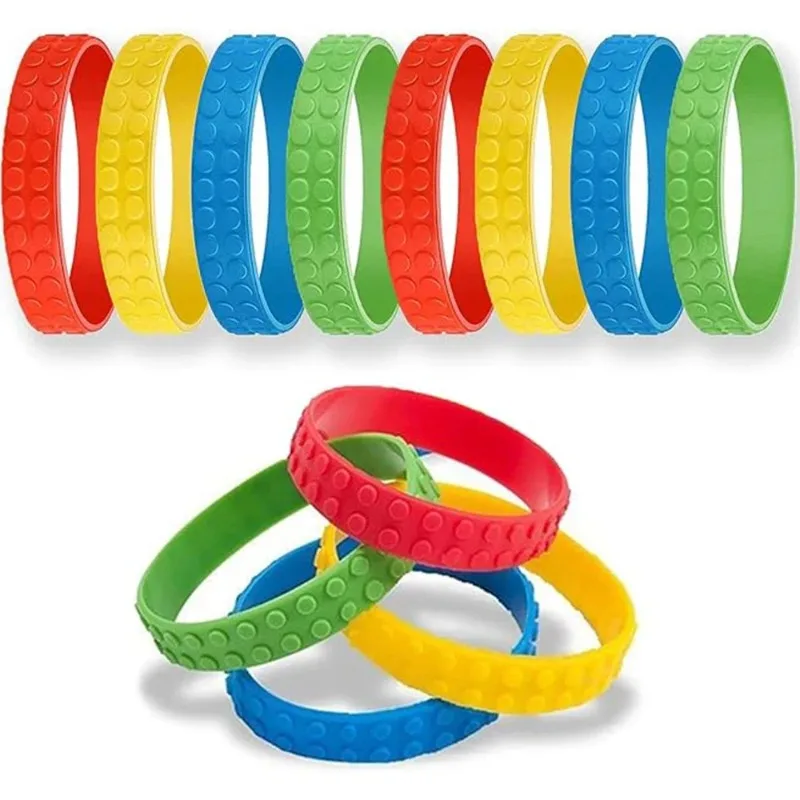 

10pcs Children's Fun Party Wristband Embossed Block Party Silicone Bracelet Building block bracelet party gift