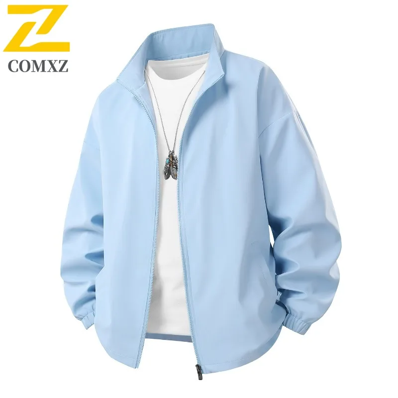 

COMXZ 2025 Men Women Couple Stand Collar Loose Fit Casual American Style Trendy Versatile Solid Color Commuter Jacket