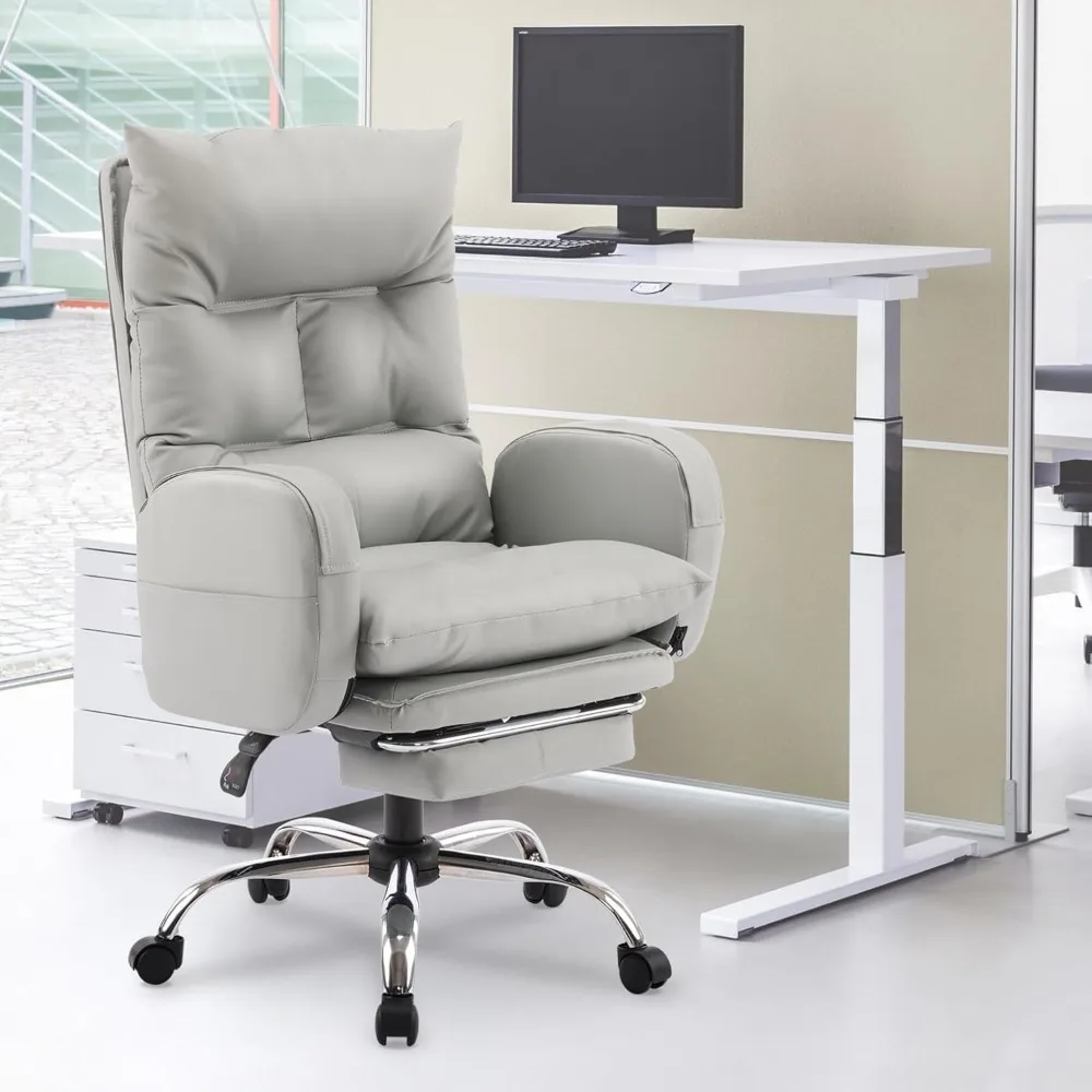 Silla de oficina ejecutiva con reposapiés, cojín doble grueso, silla de escritorio ergonómica de cuero PU para ordenador, sillas cómodas reclinables