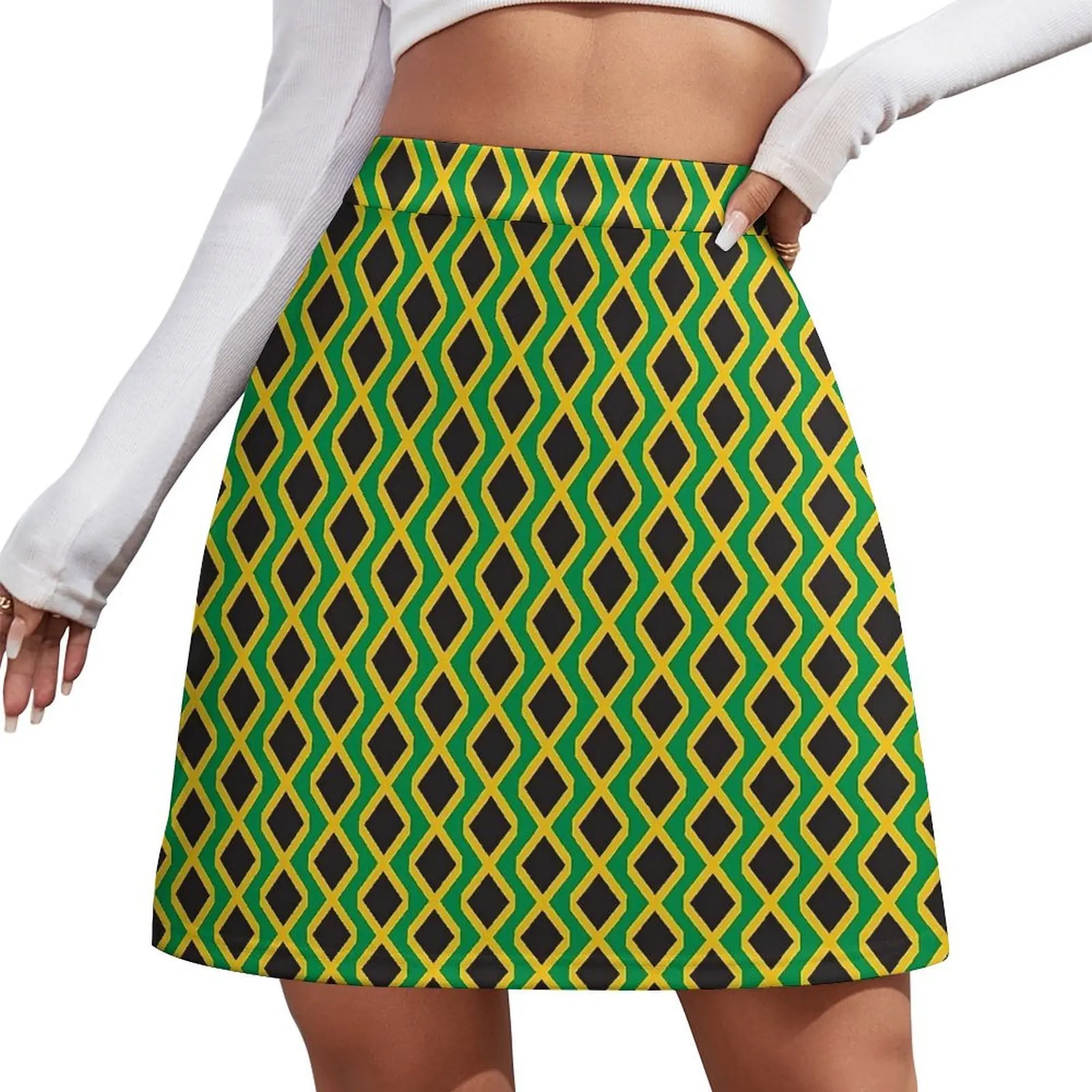 Jamaican Flag Skirt Ladies Vertical Jamaica Love Vintage Mini Skirts High Waist Design Street Wear Casual Skirt Big Size 2XL 3XL