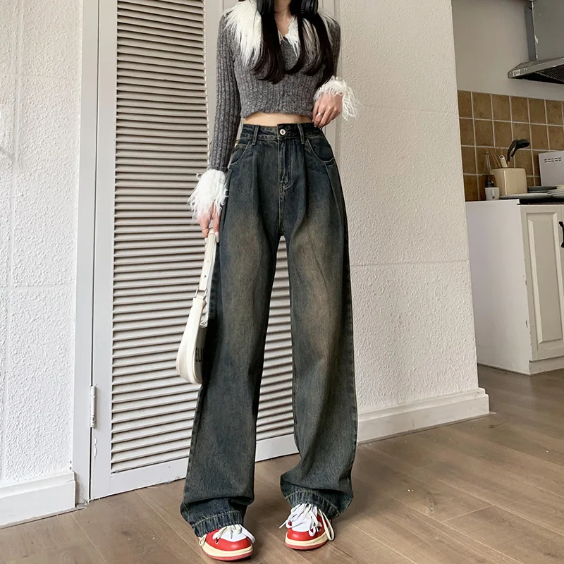 

High Waisted Jeans Wide Leg Baggy Pants Street Straight Trousers Y2k Fashion 2024 Vintage Loose Casual Denim Streetwear E19