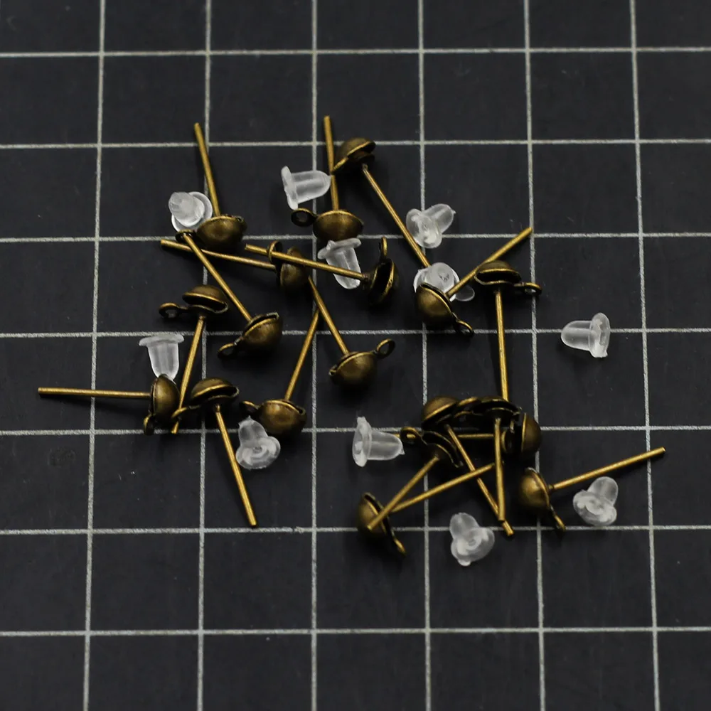 Bronze Tone Earring Posts With Rubber Stoppers Crafts Jewelry DUY Making 14x7mm