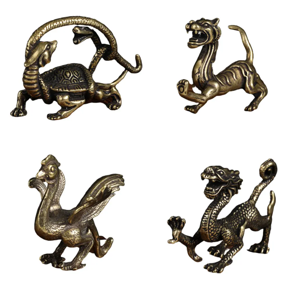 Copper Feng Shui Statue Set Prosperity Protection Home Office Temple Decor Wealth Luck Figurine Sculpture Azure