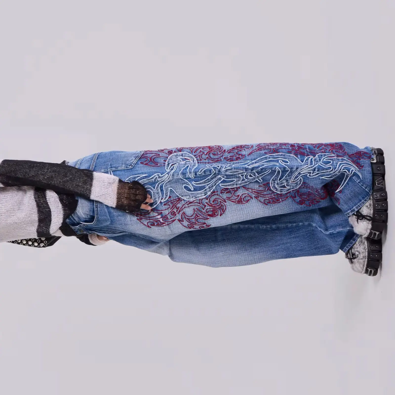 

Джинсы с высокой талией и принтом Harajuku, женские уличные модные потертые мешковатые джинсы в стиле хип-хоп, женские повседневные широкие брюки y2k