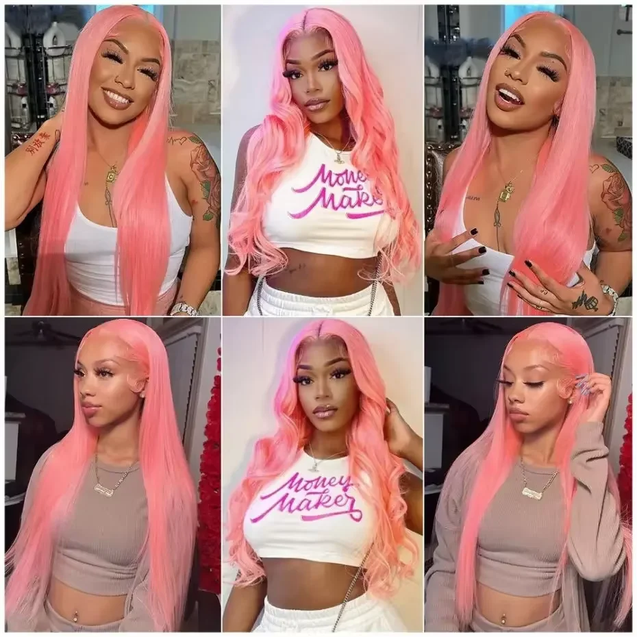 Bone Straight 613 Pink 13x6 HD Colored Light Pink Lace Front Wigs 100% Remy Human Hair For Women Brazilian 13x4 Lace Frontal Wig