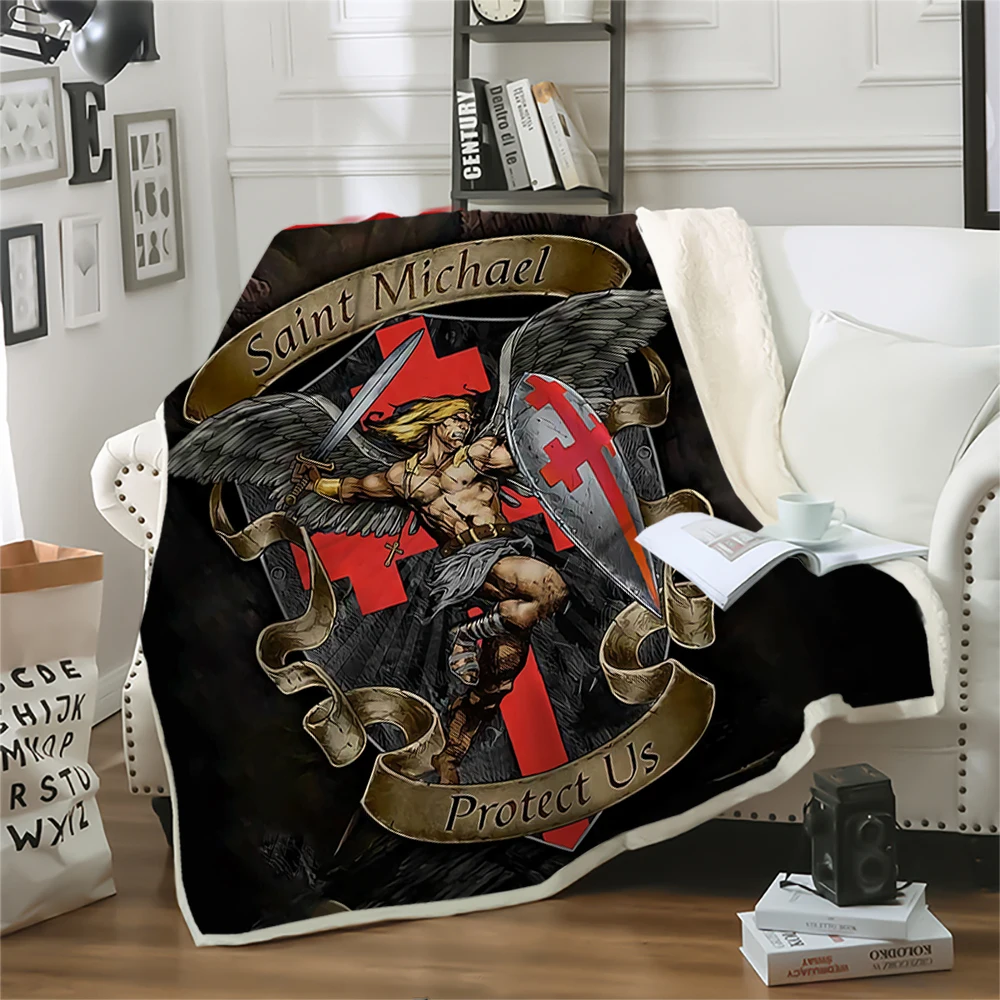 HX Knights Templar Blanket Jesus Lion Cross Warrior 3D Printed Winter Throw Blanket For Beds Keep Warm Plush Quilts