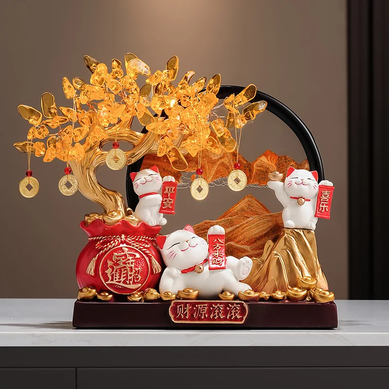 

Feng Shui Creative Lucky Cat Money Tree Sand Painting Ornament Living Room Home Office Wine Cabinet TV Cabinet Gift Decor Item