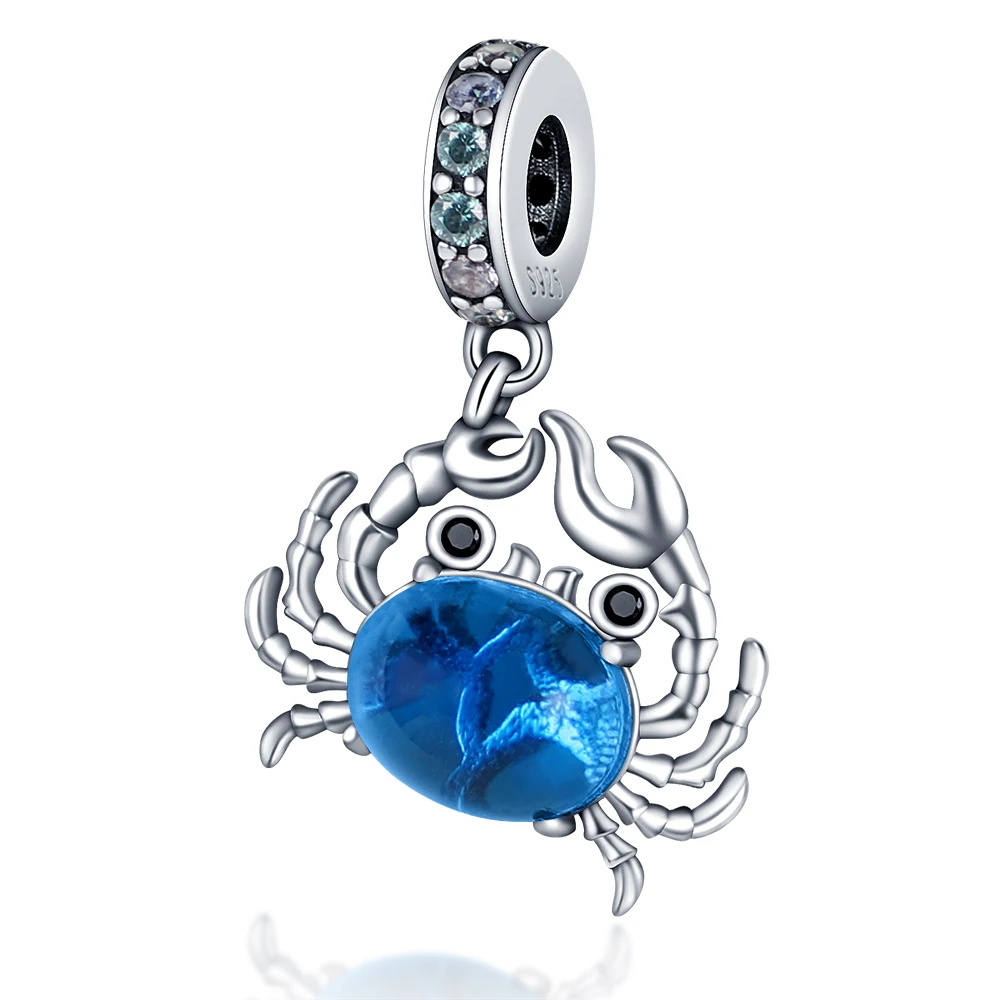 925 Silver Murano Glass Blue Octopus Crab Dolphin Starfish Shell Sea Clip Bead Fit Original Pandora Charm Bracelet Women Jewelry