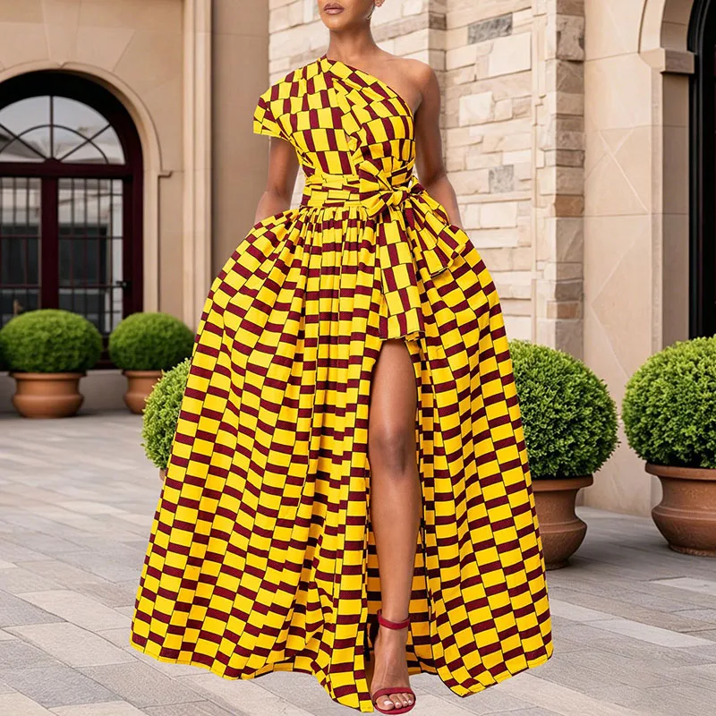 Robe de soirée vintage color block à fente haute, élégante, col bateau, plissée, pour banquet, décontractée d'été sans manches, pour les vacances