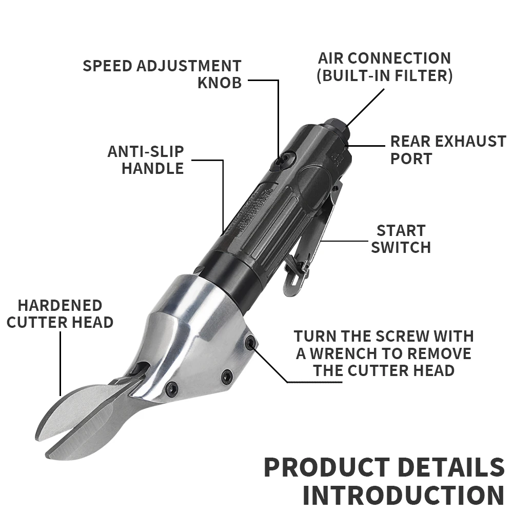 Tijeras neumáticas de corte de Metal, herramienta neumática de aleación de acero, velocidad ajustable, 2500RPM