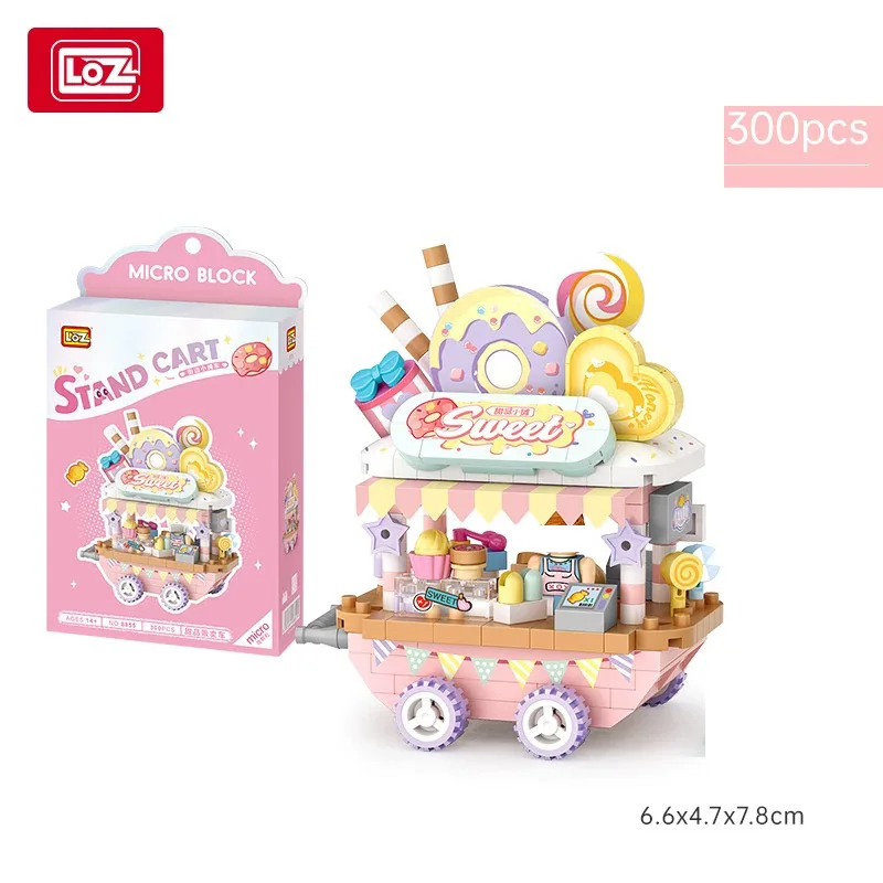 LOZ Street série chariots de vente de desserts, chariots de vente de thé au citron, assemblage de modèles, accessoires, chariots, assemblage parent-enfant t