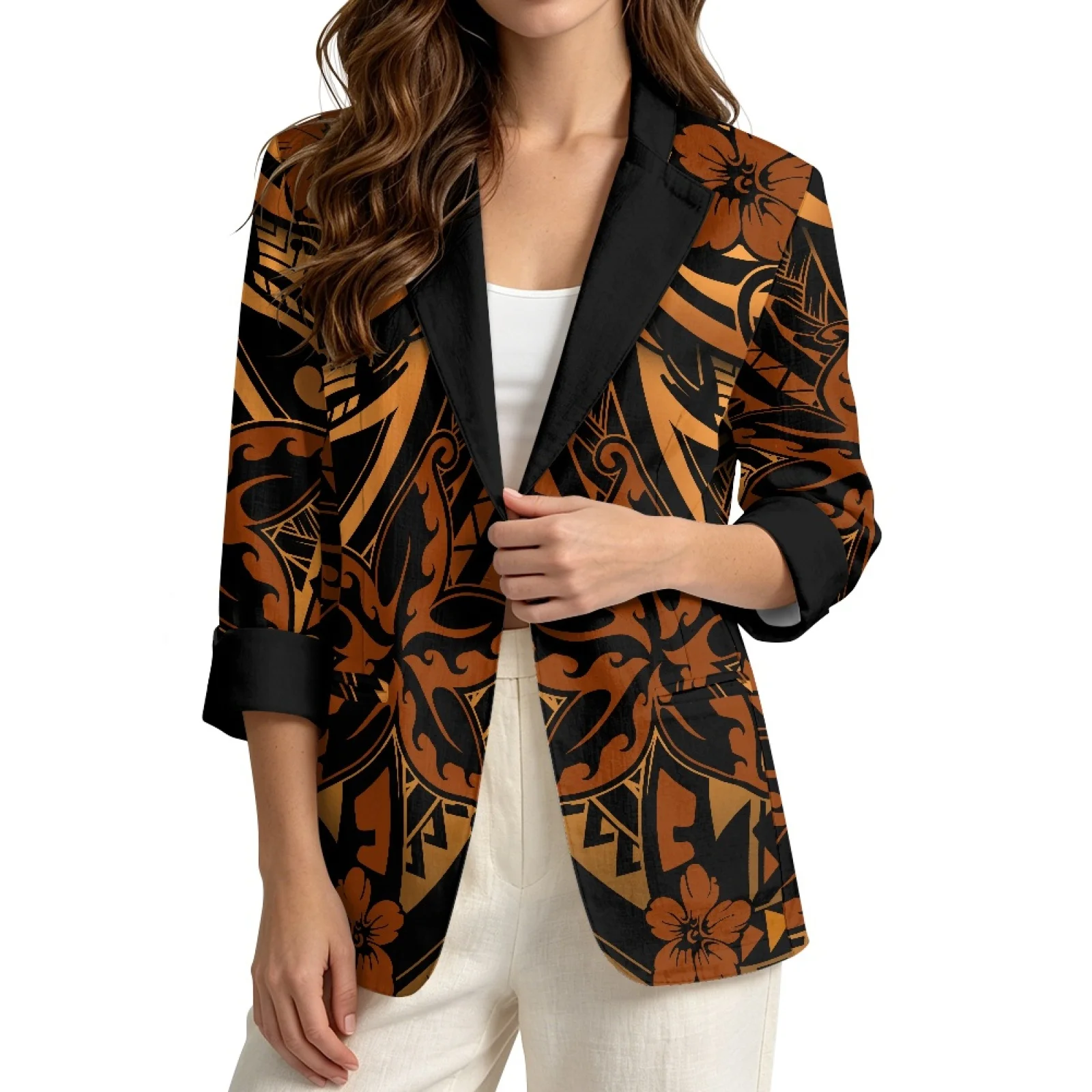 PENSTROLL Geometric Linen Like Outerwear for Business Casual Open Front Tops Fall Outwear Tops