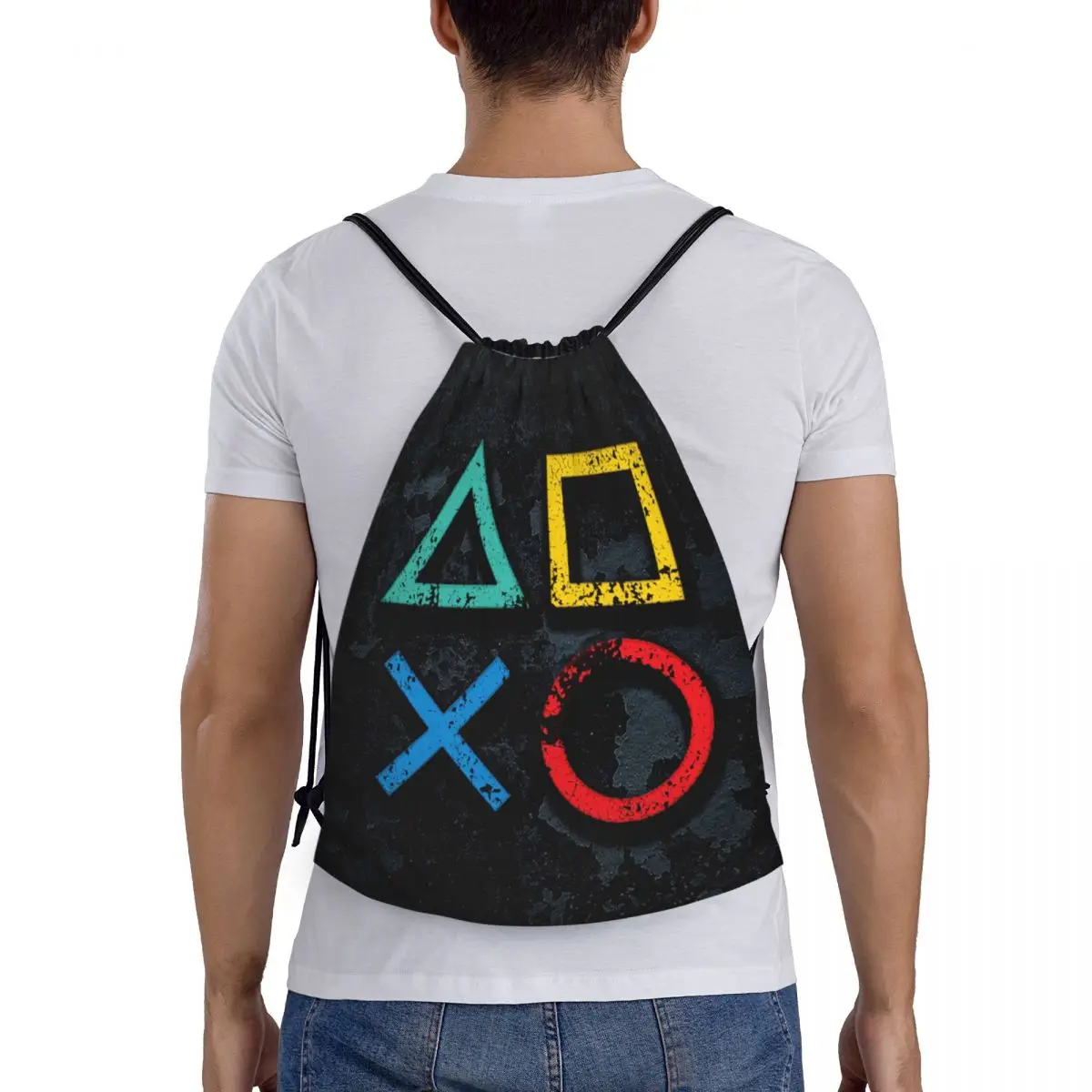 Playstations Buttons Drawstring Backpack Women Men Gym Sport Sackpack Portable Game Gamer Gift Training Bag Sack