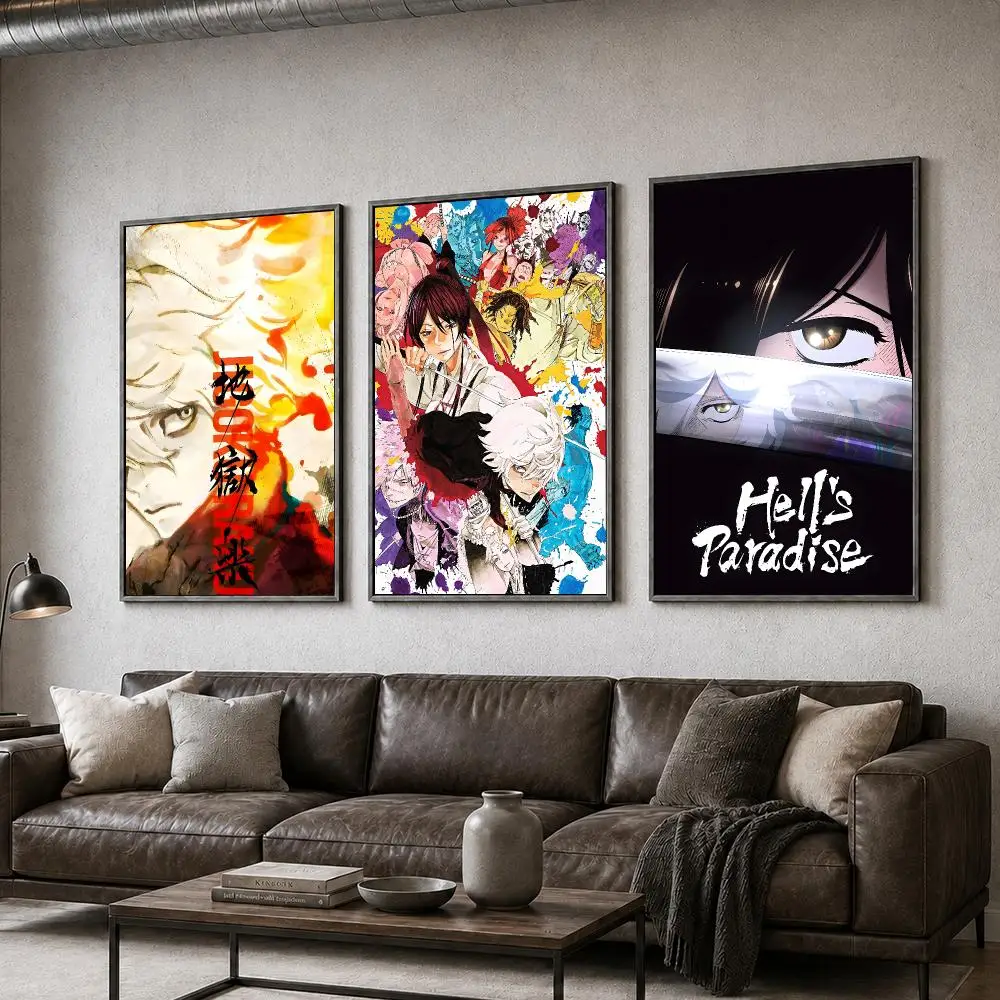 Anime Hells Paradise Gabimaru Sagiri Poster  PP Self Adhesive Home Garage Dorm Bar Wall Decor Aesthetic Retro Gift