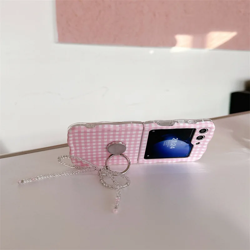 Casing ponsel pola kotak sederhana untuk Samsung Galaxy Z Flip 6 5 4 3 penutup belakang pelindung untuk ZFlip4 ZFlip5 ZFlip6 cangkang casing
