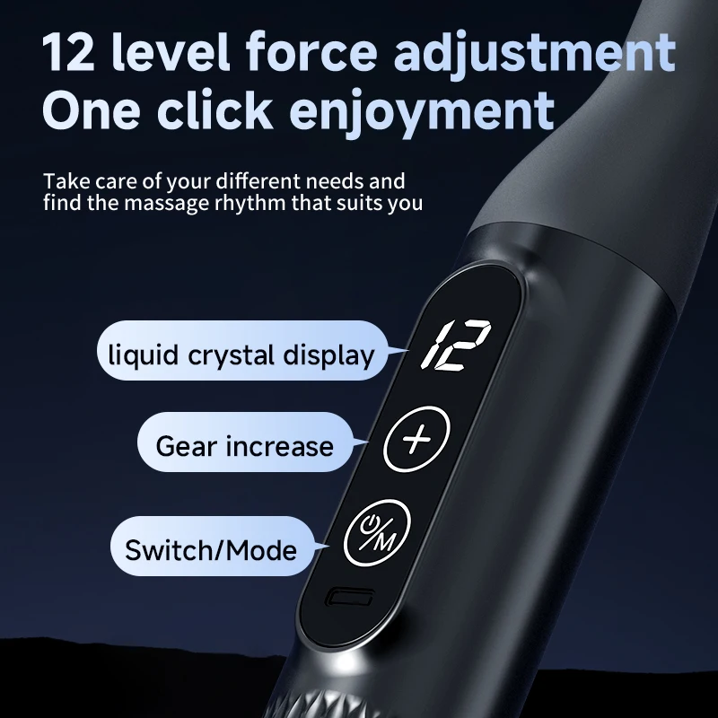 مسدس فآسيا مدلك الأنسجة العميقة المحمول بمقبض طويل مع سرعة قرع قابلة للتعديل للجسم والرقبة والساق الخلفية