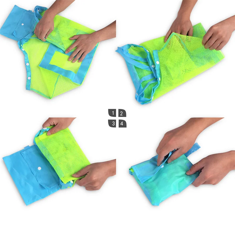 Storage Bags Basket Mesh Green Strap Summer Outdoor Mesh Beach Bags Kids Toys Quick Storage Bag Sand Digging Shell Storage Bag