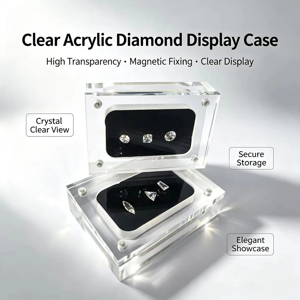 Clear Acrylic Diamond Storage Box Gems GIA Jewelry Display Organizer Gemstone Gift Packaging Box Loose Diamond Showcase Tray