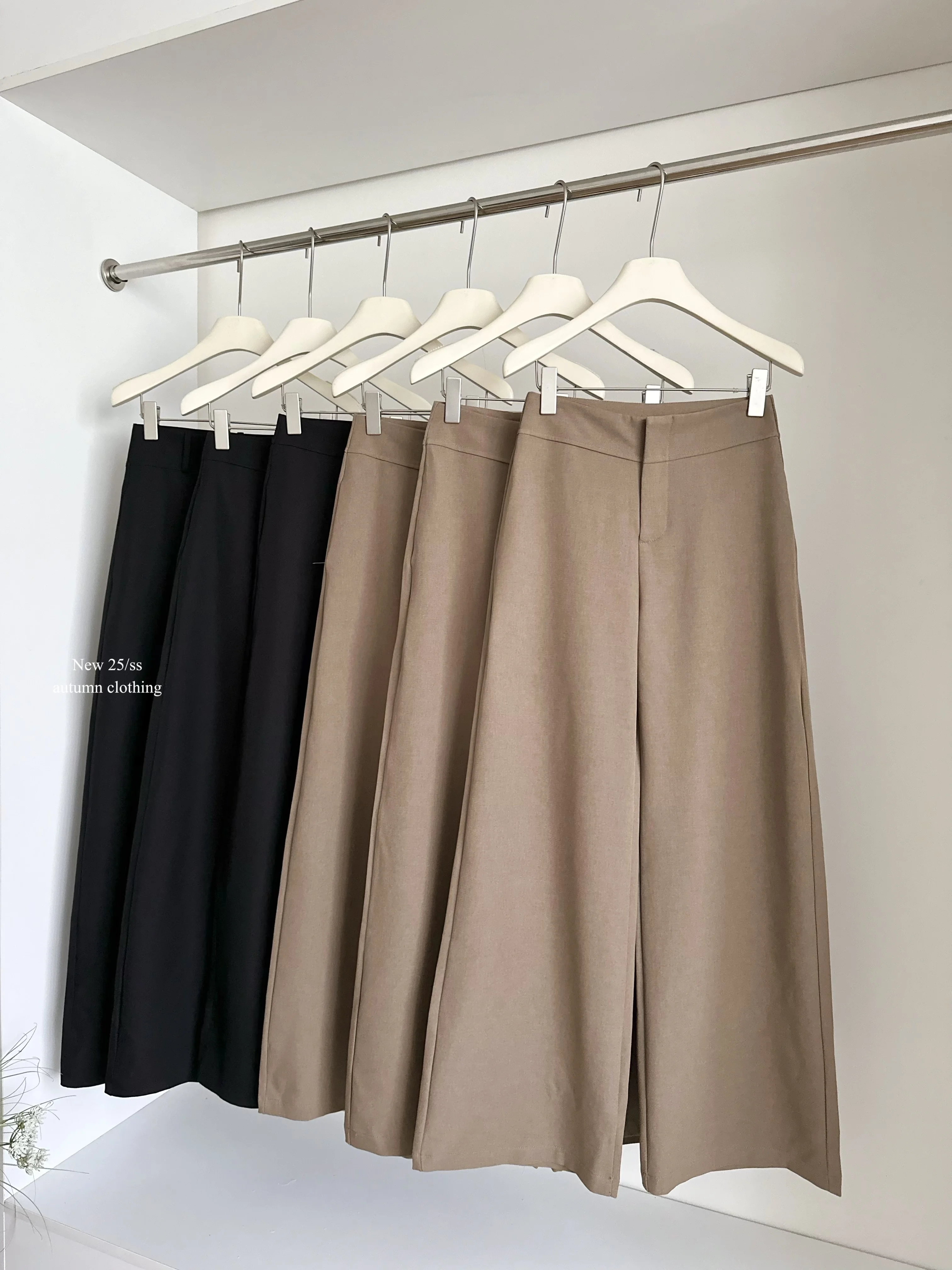 กางเกงขายาวทรงขาบานเอวสูงสไตล์ลำลองสำหรับผู้หญิง  ใส่ได้ทั้งฤดูใบไม้ผลิและฤดูใบไม้ร่วง