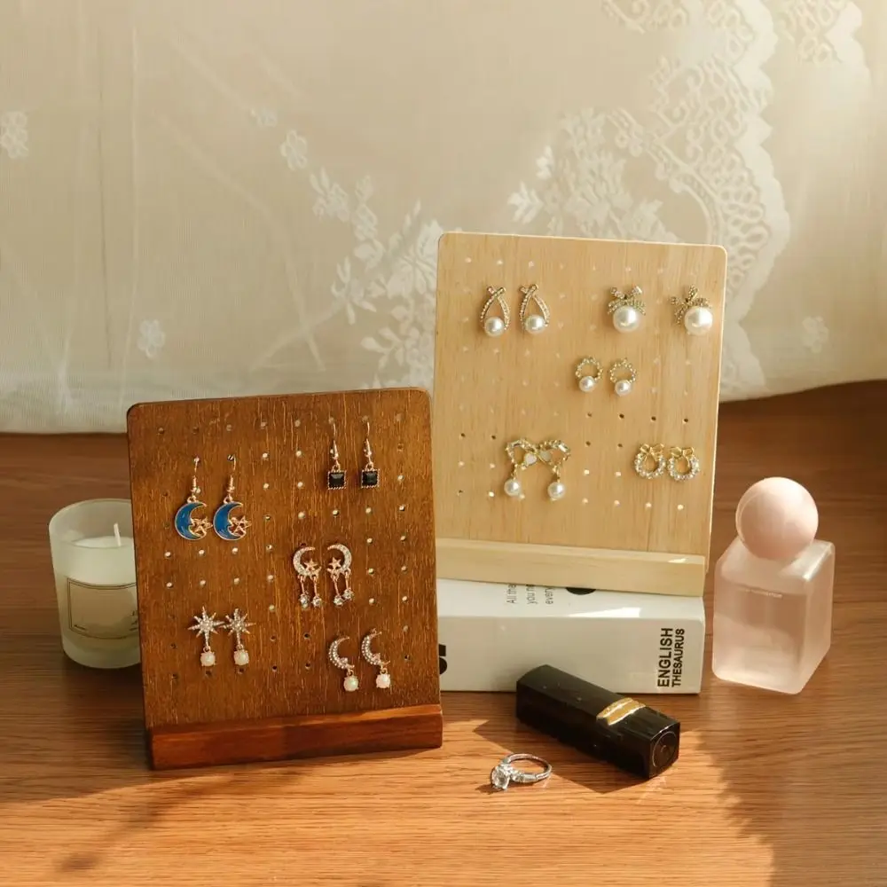 

72 Holes Earring Holder Wooden Earring Hanger Wood Earring Stands Ear Stud Dangle With Base Earrings Display Stand