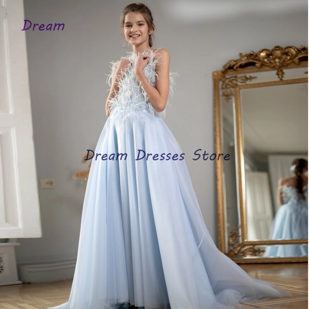 A Line Chic Sleeveless Flower Girl Dresses Court Train Scoop Baby Birthday Dress Floor Length 2023 Spring Платья для девочек-цве