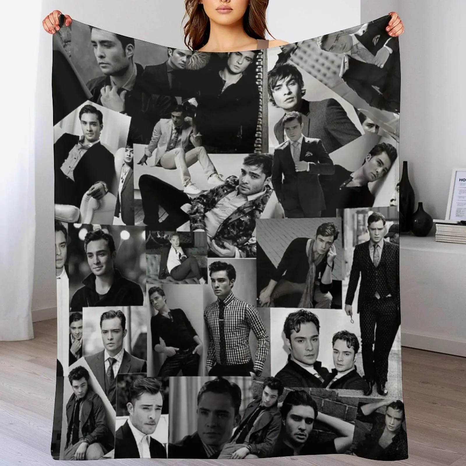 

Ed Westwick Abstract Collage - Black and White Aesthetic Throw Blanket Softest Custom Blankets