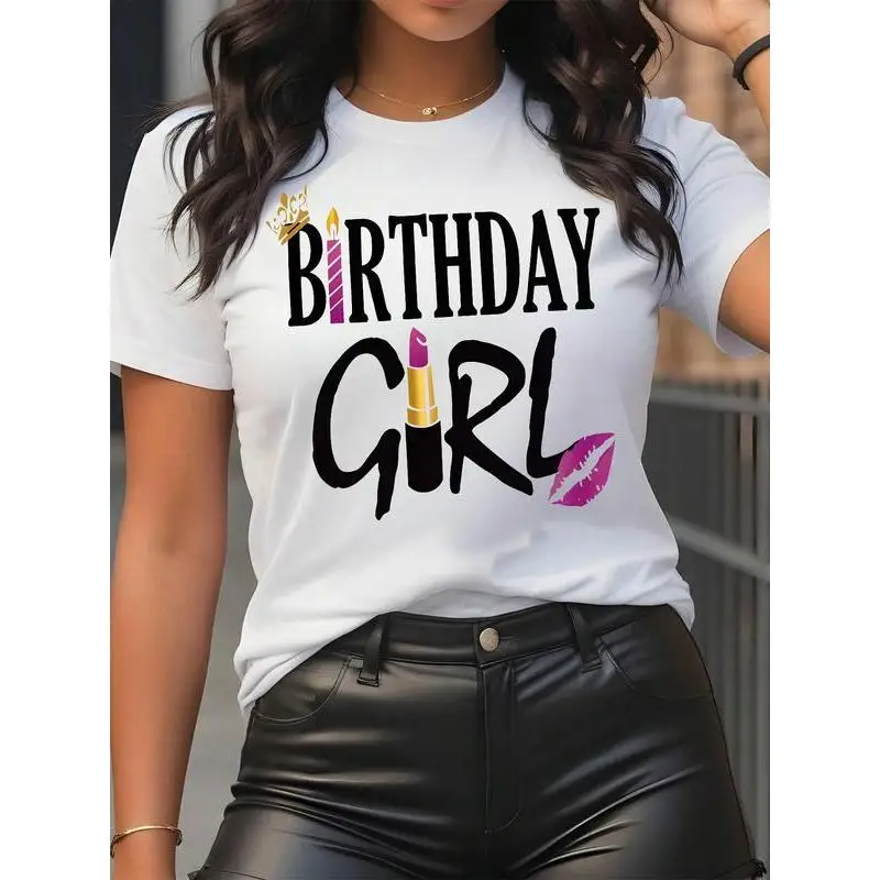 

Birthday Girl T-Shirt Party Celebration Graphic Tee Cute Slim Fit Top for Women, Bachelorette or Gift Idea S-3XL