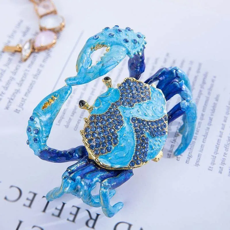 Enamel Rings Storage Box Alloy Crab Decor Jewelry Boxes Mini Earring Storage Container Women Girl Necklace Display Case for Gift