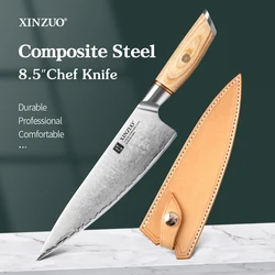 XINZUO 8.5'' Chef Knife 3-Layer Composite Steel 10Cr15MoV Steel Core Sharp Cooking Vegetable Cutting Tools Handmade Box