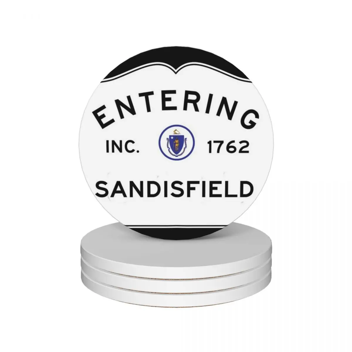 

Entering Sandisfield Massachusetts - Commonwealth of Massachusetts Road Sign Ceramic Coasters (Set of 4) set for drinks Coasters