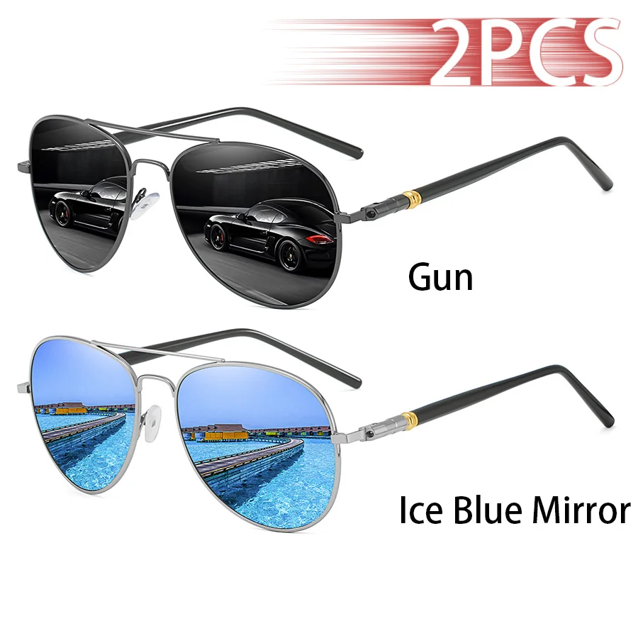 2 Stück Modische Vintage Piloten-Sonnenbrille mit Metallrahmen für Männer und Frauen, Angeln und Autofahren, Luxusmarken-Designer-Sonnenbrille – Detail 7