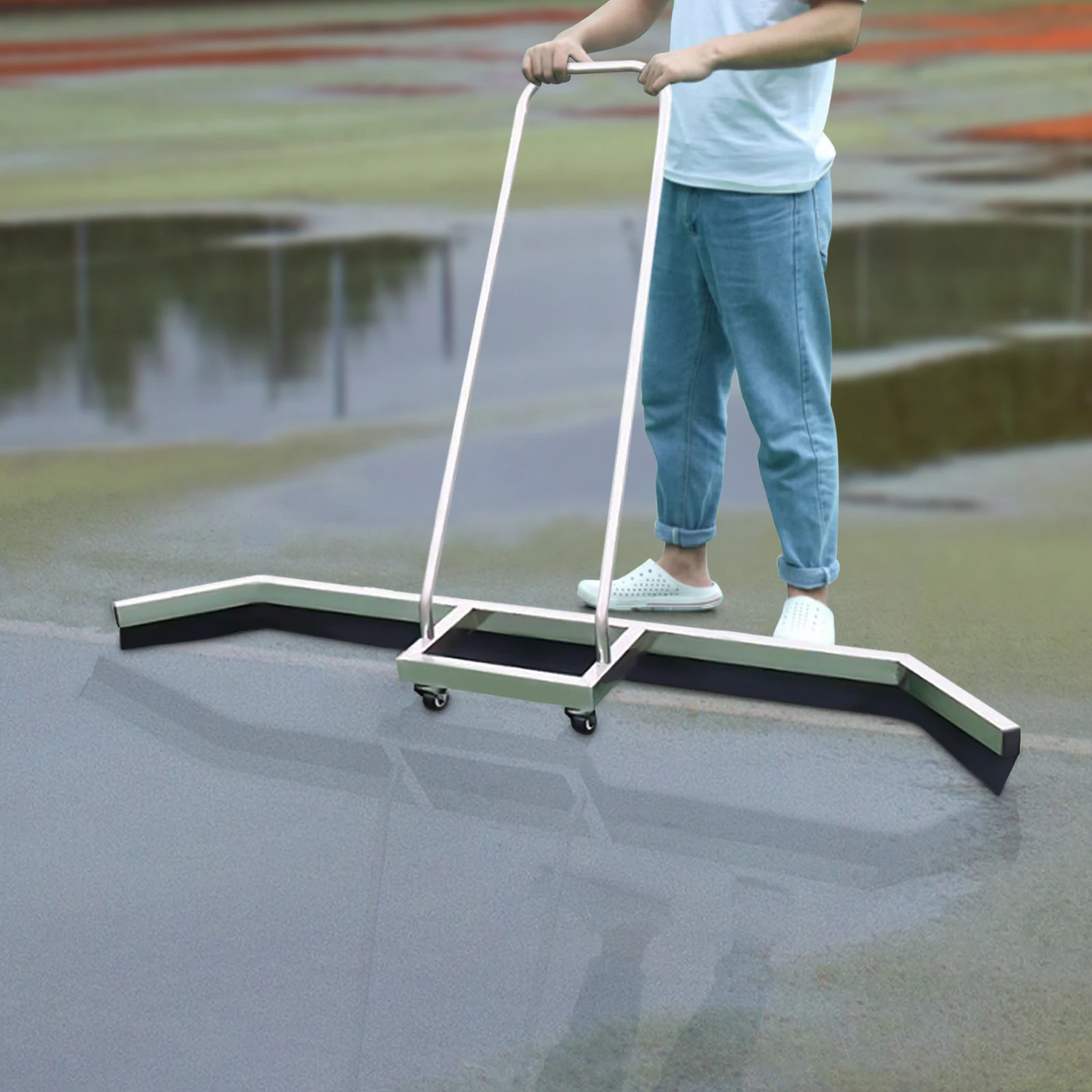 Sport Court Squeegee Stainless Steel Stadium Pusher Floor Squeegee Scrubber Cleaning Tool 132*87cm for Keeping Floor Dry